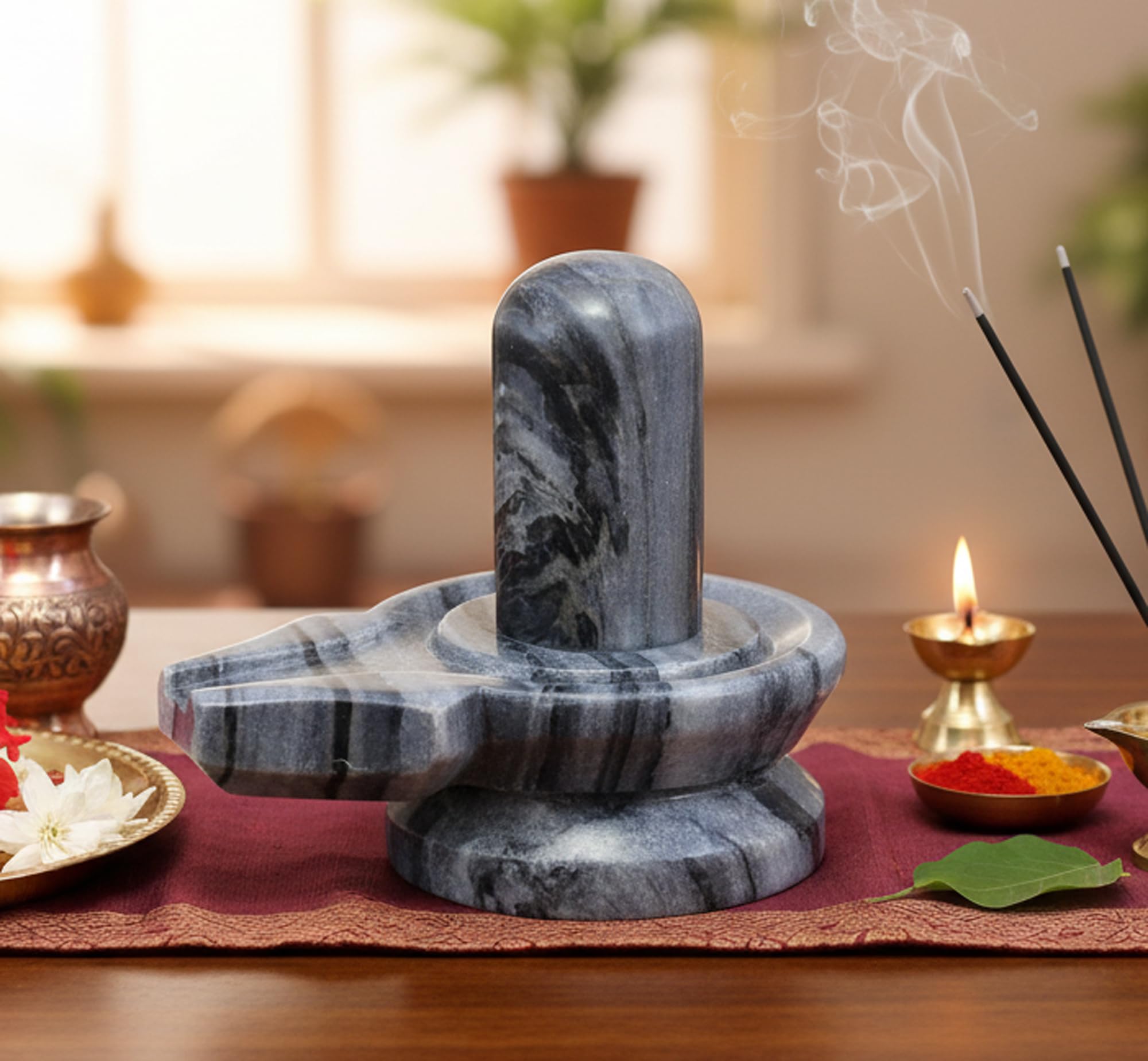 Black Marble Stone Shiva Lingam Shiv Ling Idol Murti Statue (5.25 Grey)