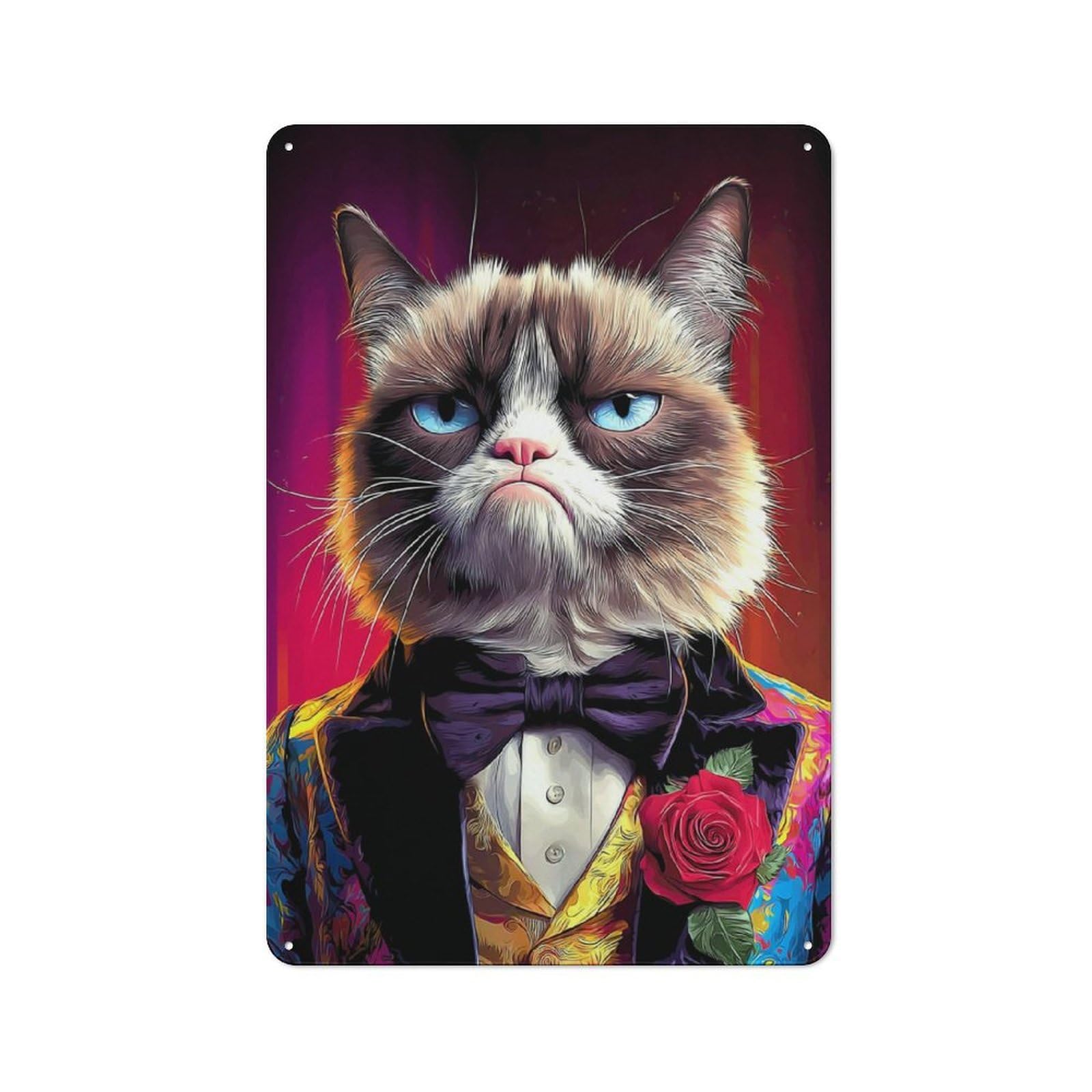 Junmoney Grumpy Cat In Formal Attire Metal Sign 30X20cm With For Workshop Wall, Rustic Decor, Wall Decoration For Workshops And Hobby Rooms