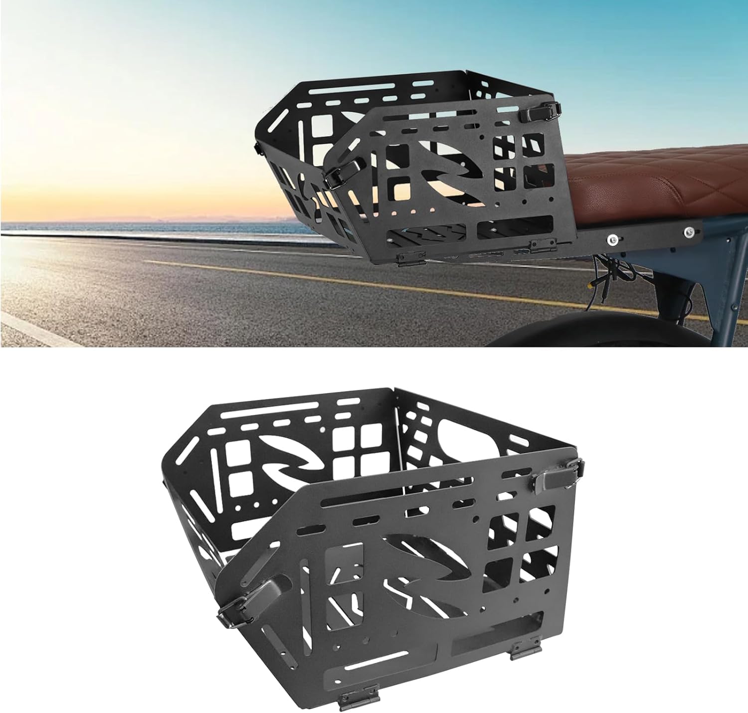 Basket for Super 73, Rear Luggage Storage Basket with Fixed Rope, Heavy Duty Stainless Steels Rear Travel Carrier, Accessoires for Super 73 S2/ZX/S1/RX