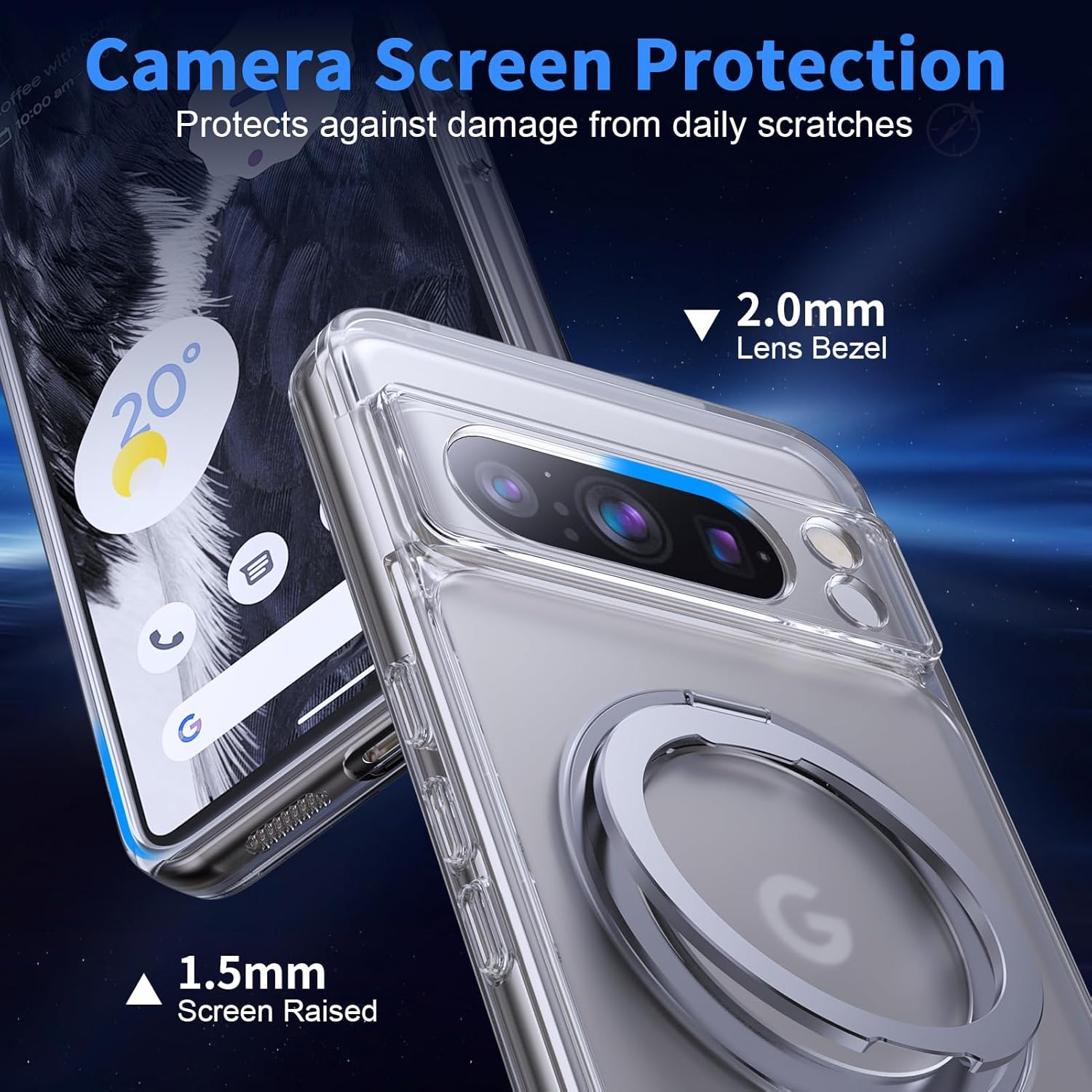 Magnetic for Google Pixel 8 Case with Ring Stand [Military Drop Protection] Shockproof Slim Clear Phone Cases Invisible Stand Clear (Clear) 18-Pixel 8-02