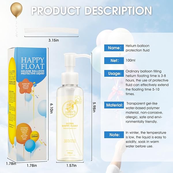 Allony Liquide de Protection À L'hélium pour Ballons, Prolongateur de Temps de Flottement pour Ballons en Latex, Respectueux de L'environnement, Convient pour Anniversaires ballons, Fêtes, 100ml - 4