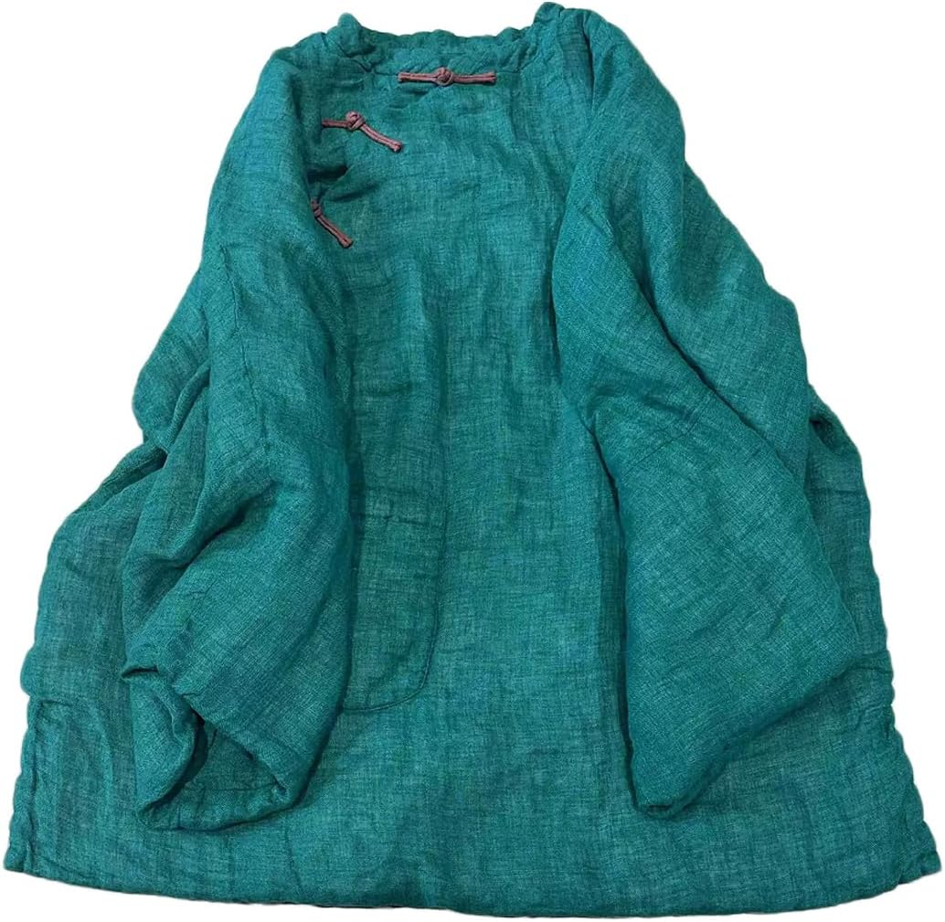 NFYM Women's Traditional Chinese Tang Suit Coat with Frog Button Closure, Long Sleeve Linen Tunic with Pocket