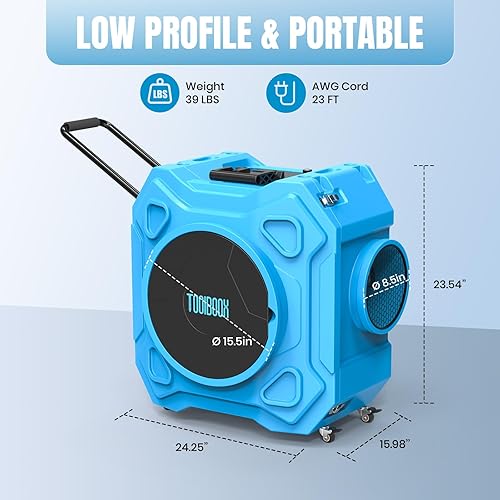 Miniatura 9 de Depurador de aire con filtración de 3 etapas, máquina de aire negativo HEPA de 970 CFM con ruedas bloqueables de 360 y mango plegable automático,