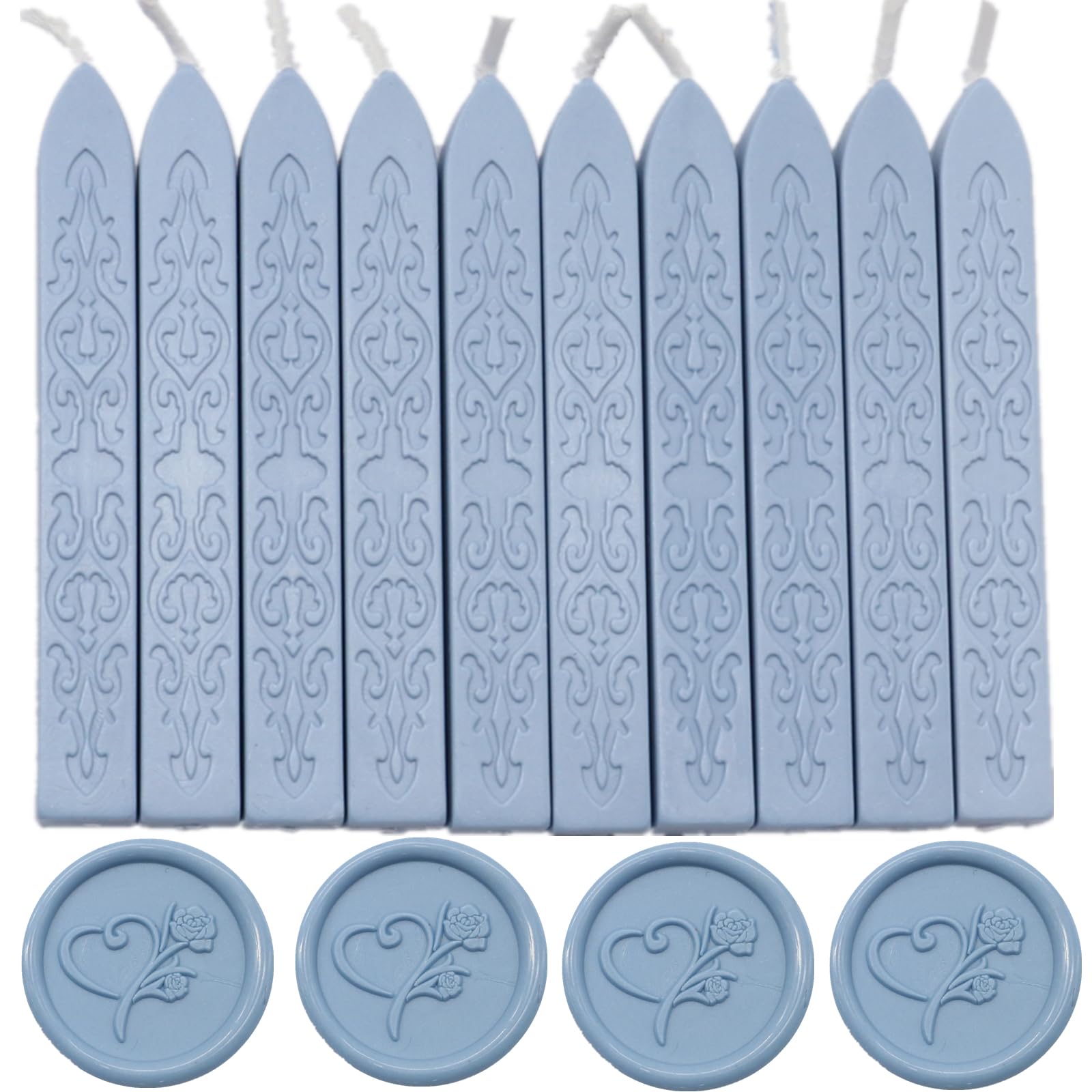 ONWINPOR 10 Pcs Sealing Wax Sticks With Wicks - Dust Blue Totem Fire Manuscript Seal for Wax Stamp
