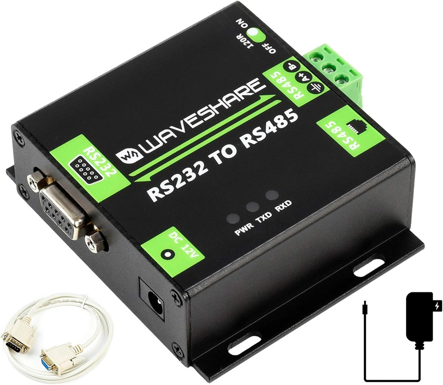 waveshare Industrial RS232 to RS485 Converter Asynchronous Bi-Directional Adapter ADI Magnetical Isolation 600W Anti-Surge, 1.2 KM Transmission