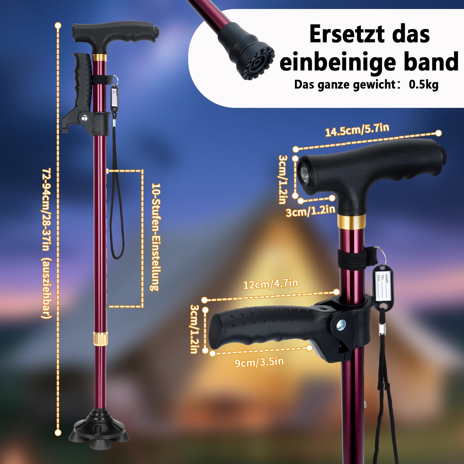Bastón de caminata plegable – Bastón de marcha ajustable en altura, caña de viaje ligera y flexible, ayuda a la movilidad plegable para equilibrar, para hombres y mujeres