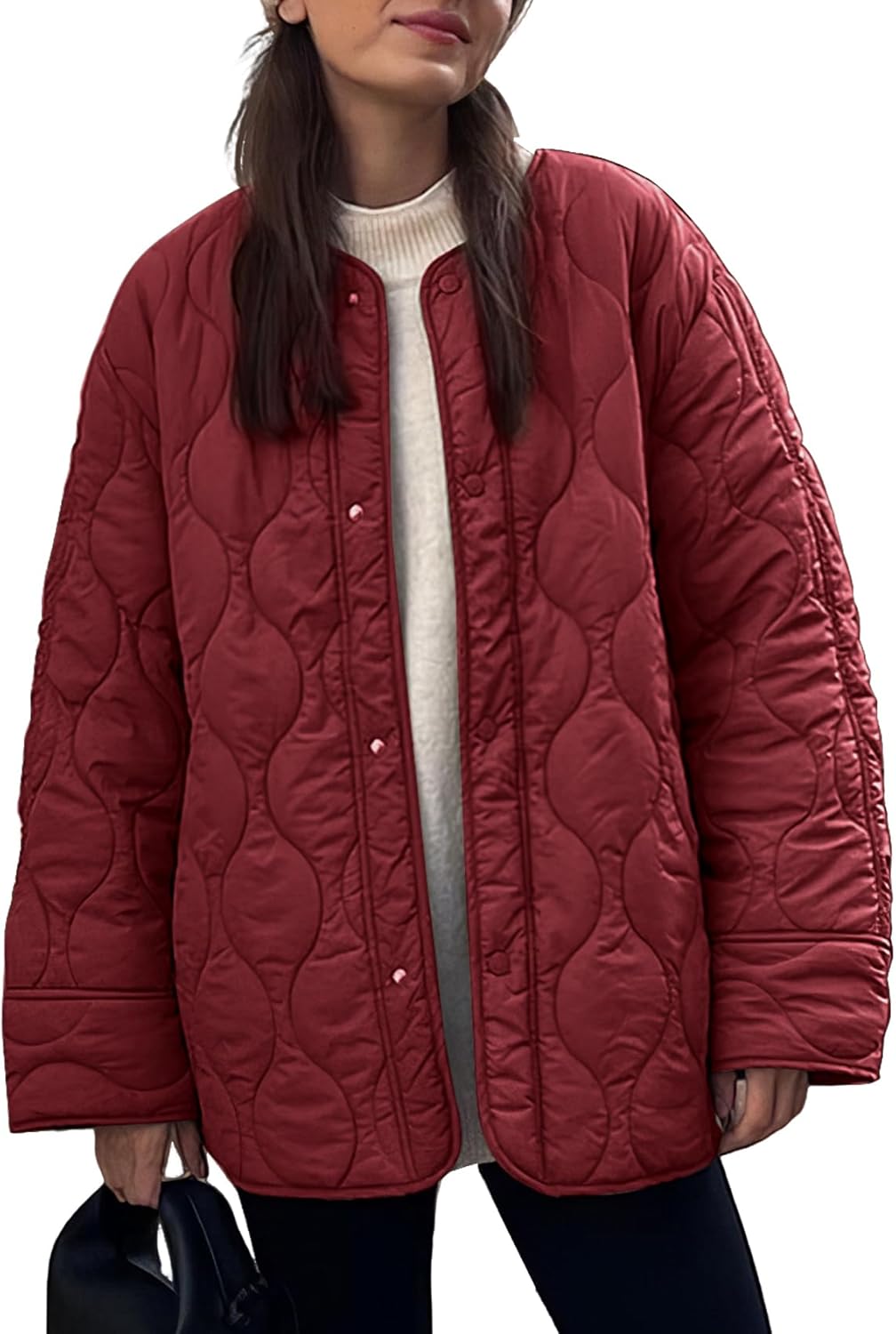 PEHMEA Women's Oversized Lightweight Quilted Jacket Button Down Fall Winter Coats Puffer Padded with Pockets