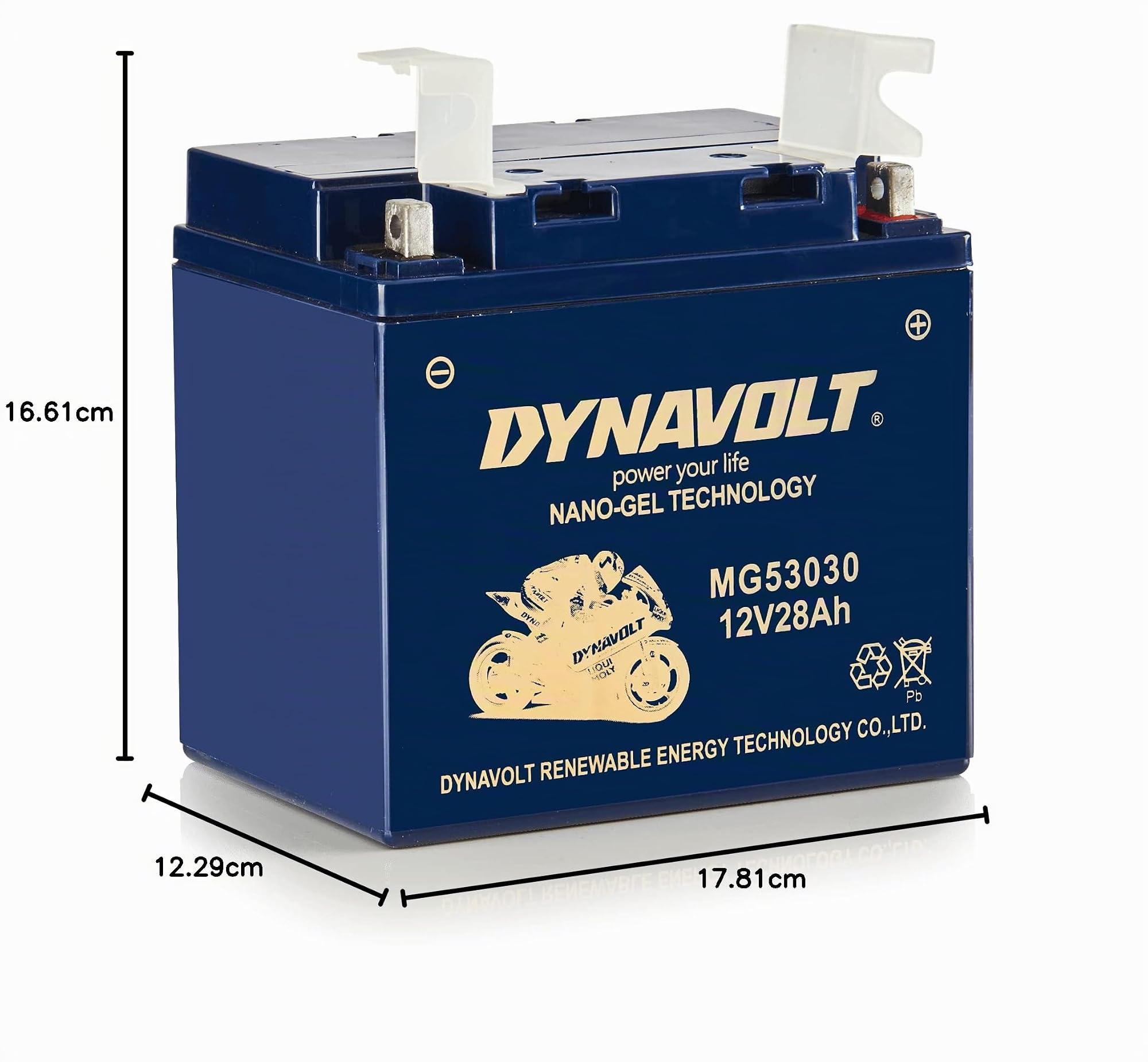 NANO-GEL MG53030 Batterie moto 12V 28Ah 350A, remplace 53030, dimensions : 178x123x166mm, sans entretien et étanche Batterie moto gel
