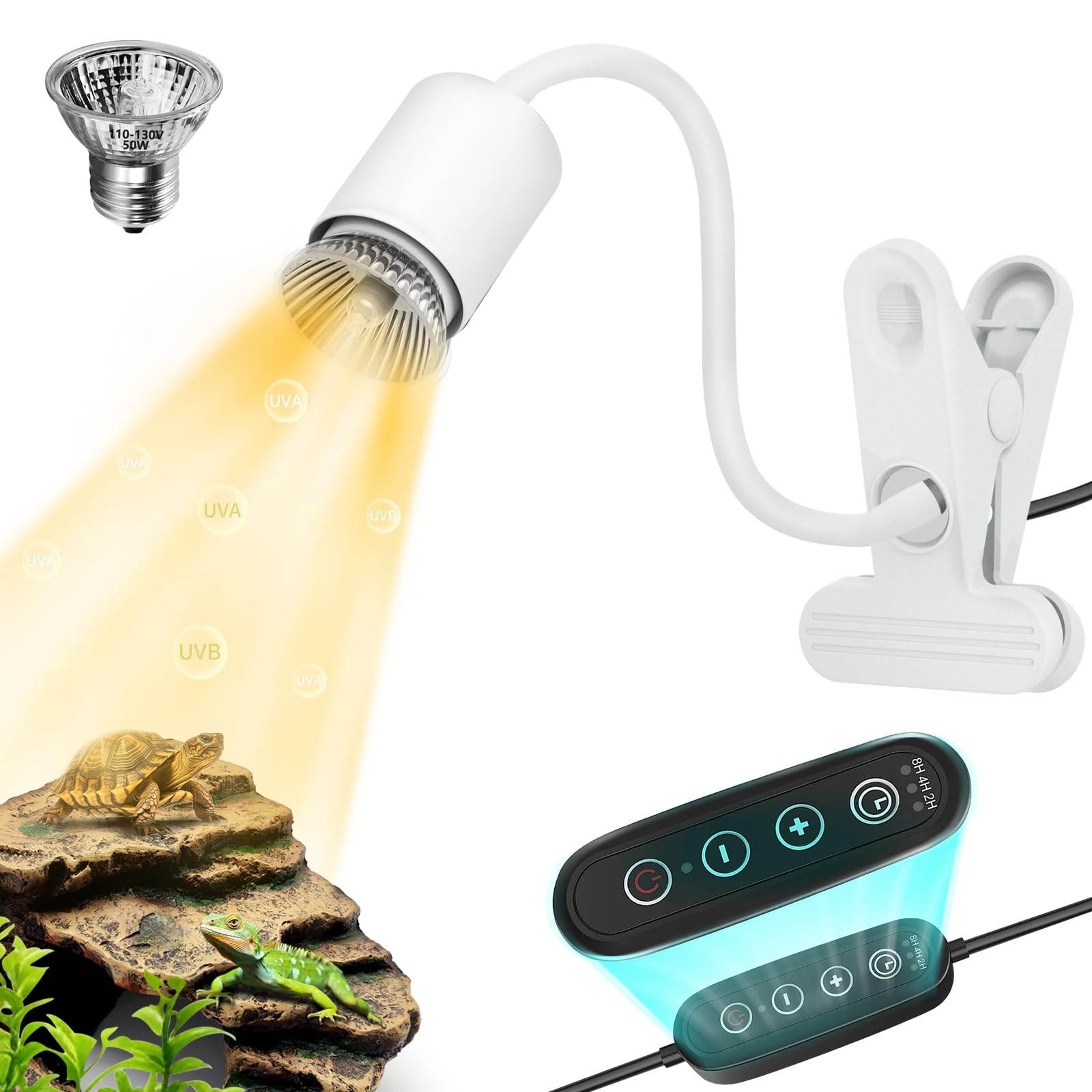GOZILLA Reptile Heat Lamp, Turtle Lamp with 50W UVA/UVB Turtle Light Bulb, 360°Rotatable Clip Reptiles Basking Light for Amphibian and Reptile Tanks, Terrariums, Cages.(Black) — view 7