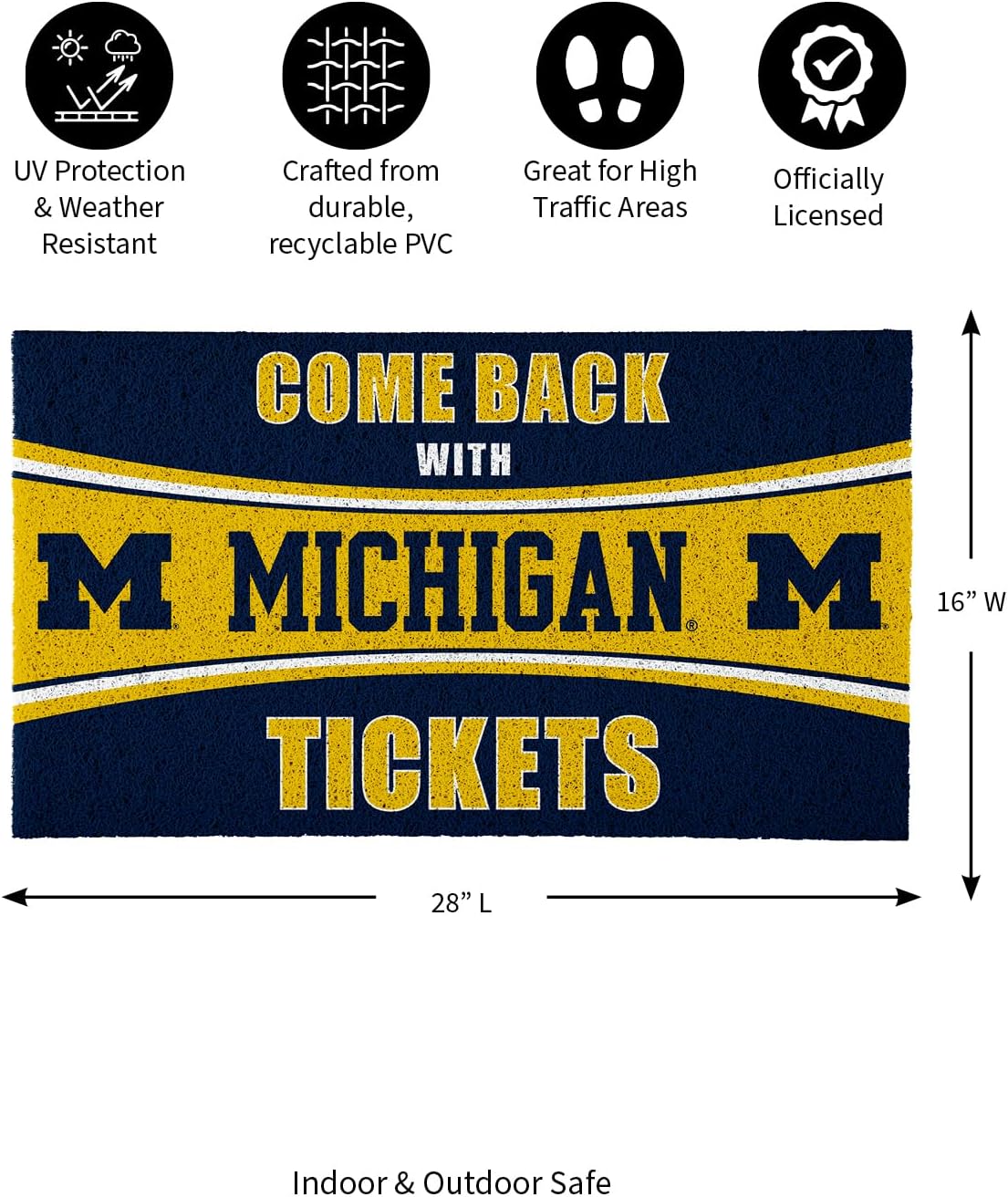 Team Sports America University of Michigan | Indoor and Outdoor Entryway | 28 x 16 Inches | Non Slip Back | Welcome Floor Mats | Muddy Dog Paws | Front Door Entrance Home Décor