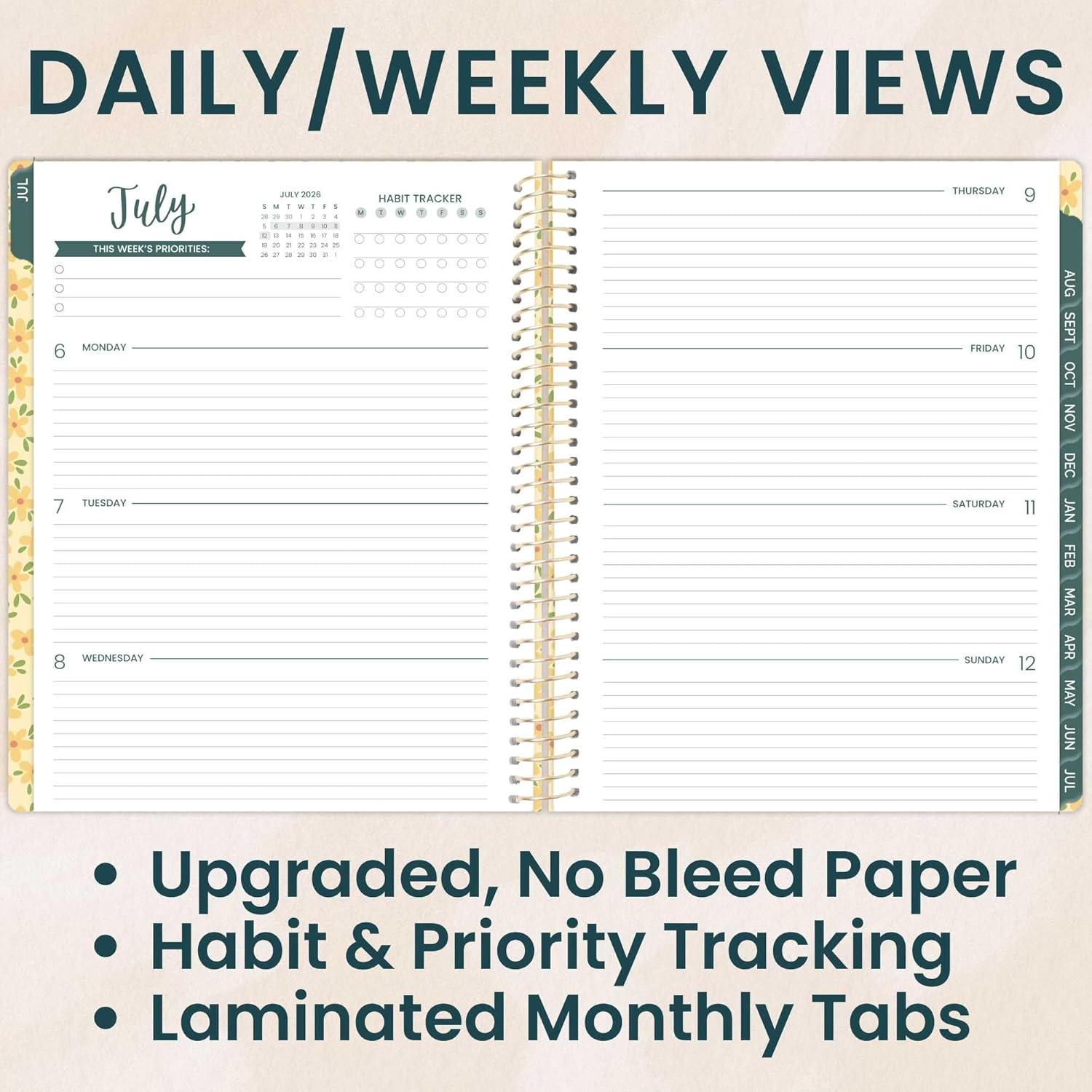 bloom daily planners 2026-2027 Planner (8.5” x 11") 13 Month Academic Year Organizer (July 2026 - July 2027) - Weekly & Monthly Agenda Book with Stickers & Tabs - Butter Yellow Daisies