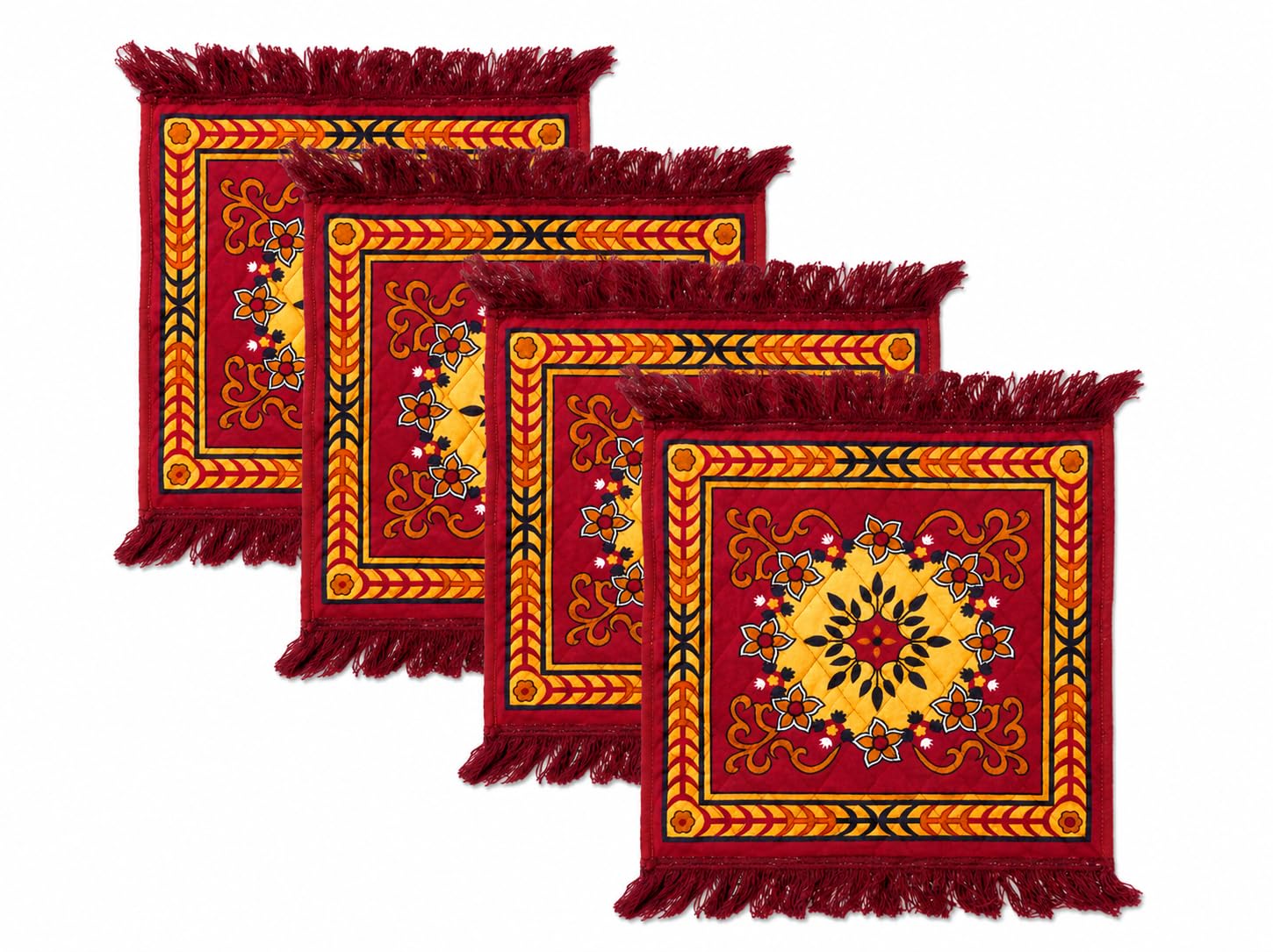 YORIK 4 Pieces Velvet Prayer Mat/Aasan/Pooja Mat/Meditation Rectangular Shape Mat/Multipurpose Velvet Rug Mat 1.66 Ft X 1.66 Ft-image-28