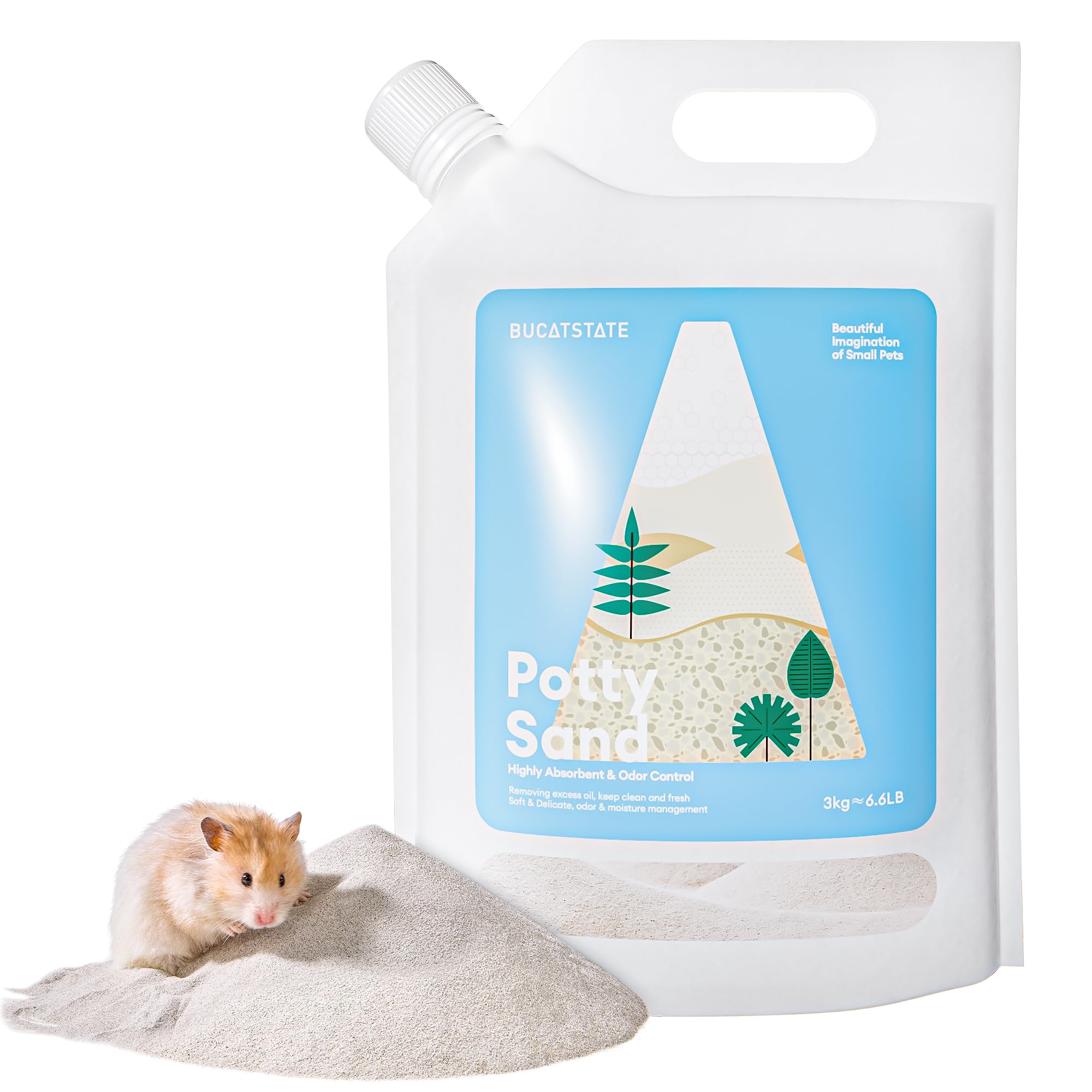 BUCATSTATE Hamster Sand 6.6LB, Highly Absorbent &amp; Odor Control Potty Litter, Sand for Hamster Bath, Chinchillas, Gerbils, Mice, Degus and Other Small Pets (ZeoliteSand)