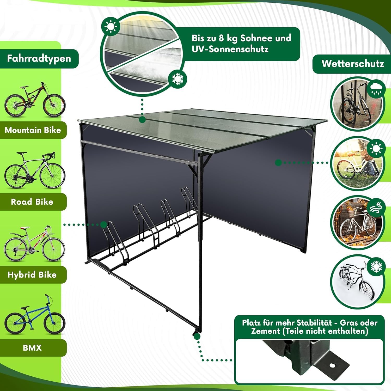 WIELS® Fahrradgarage 4 Fahrräder - Fahrradunterstand 190x188x190cm - Metall Fahrradschuppen - Zeltgarage - Fahrradbox - Bicycle Parking
