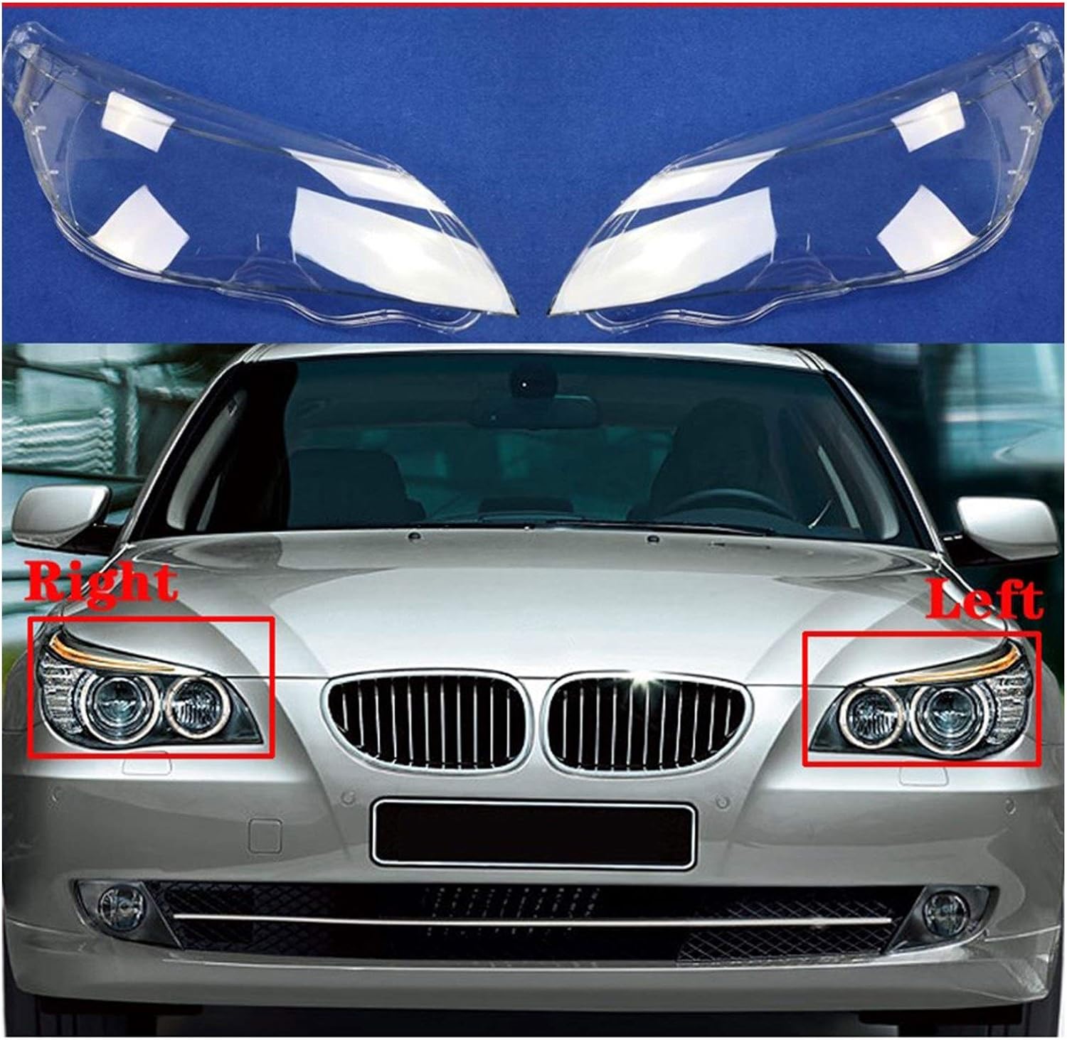 ヘッドライトレンズカバー 自動車のヘッドライトカバーフィット感のためのbmw 5シリーズe60 E61 530i 523 525 02年から09年の車のフロントヘッドライトカバーランプシェードlampcoverヘッドランプの光は And ガラスのシェルカバー Color Left Right 車のヘッドライト
