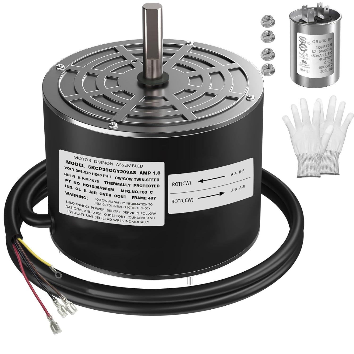 5KCP39GGY209AS 1/3 HP 230V 1057 RPM Condenser Fan Motor, Reversible CW/CCW, Genuine Replacement K55HXGDD-8119,1085926, Upgraded Aluminum Housing, Durable Energy Efficient HVAC AC Motor