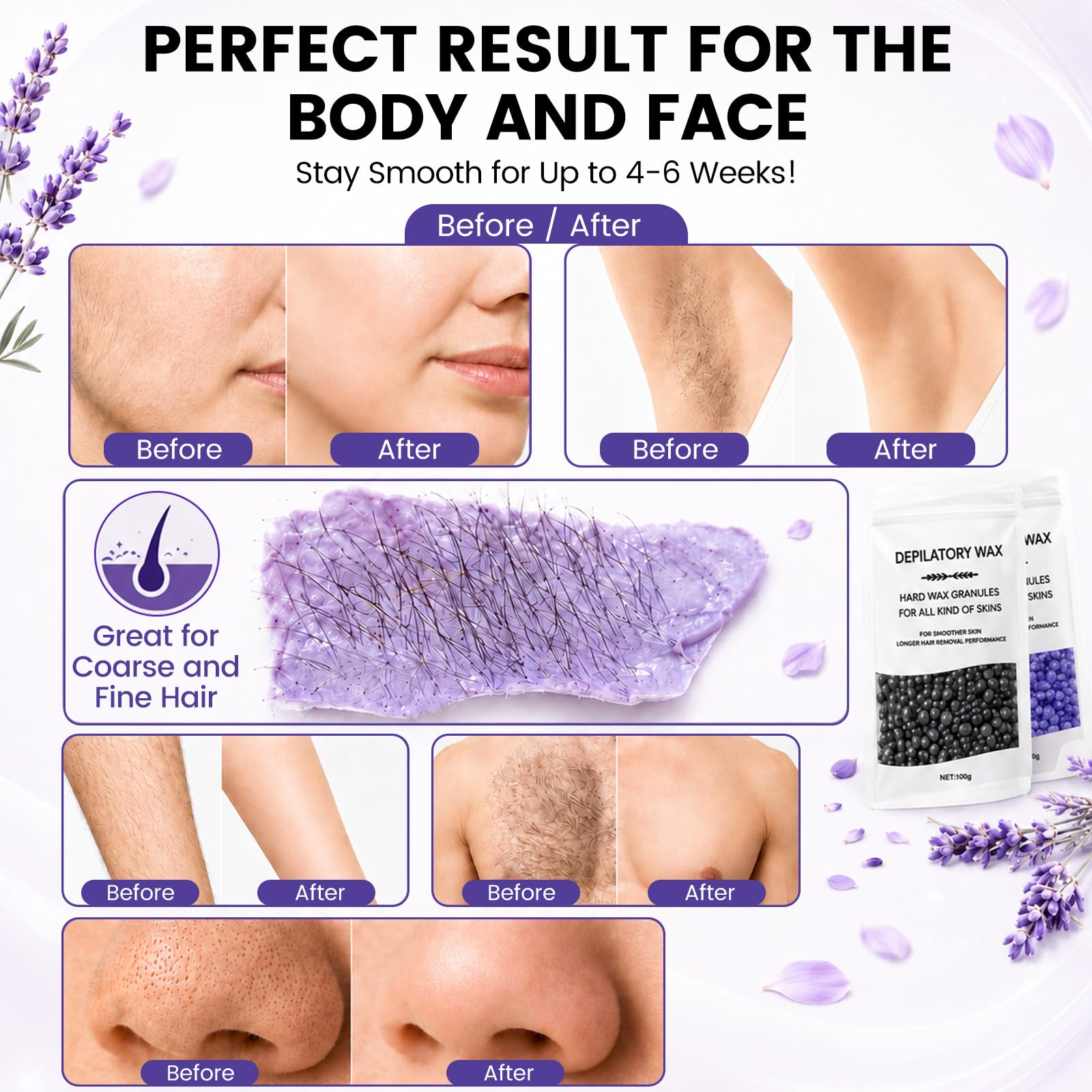 35PCS Calentador de Cera Depilatoria Maquina Cera Caliente Depilacion con Visualización Temperatura en Casa Calentador Cera Depilatoria para Eliminar Vello Zona Intima Piernas Axilas Faciales