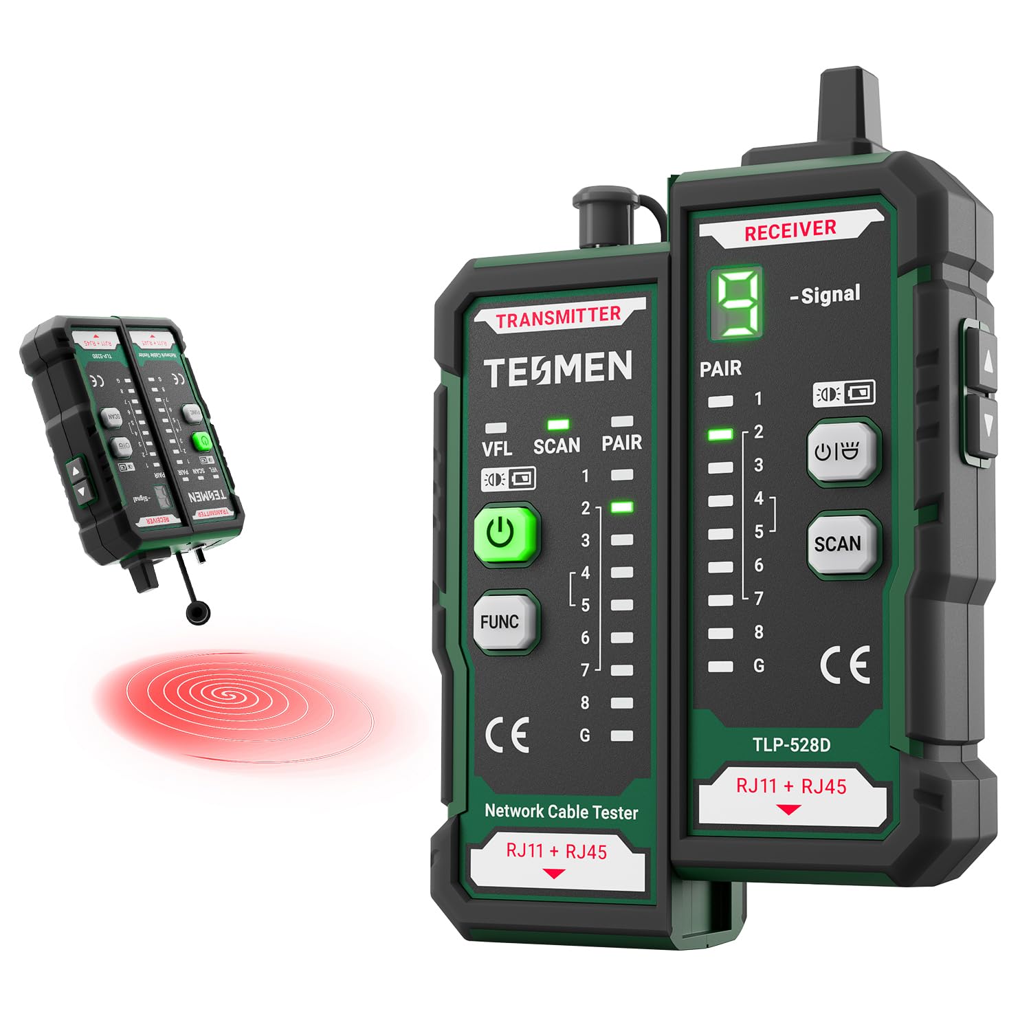 TESMEN TLP-528D Testeur réseau et mesureur VFL fibre optique avec connecteur 2,5 mm, traceur RJ45 Ethernet pour CAT5/CAT6 avec test de continuité, détecteur LAN/TEL et réparation domestique