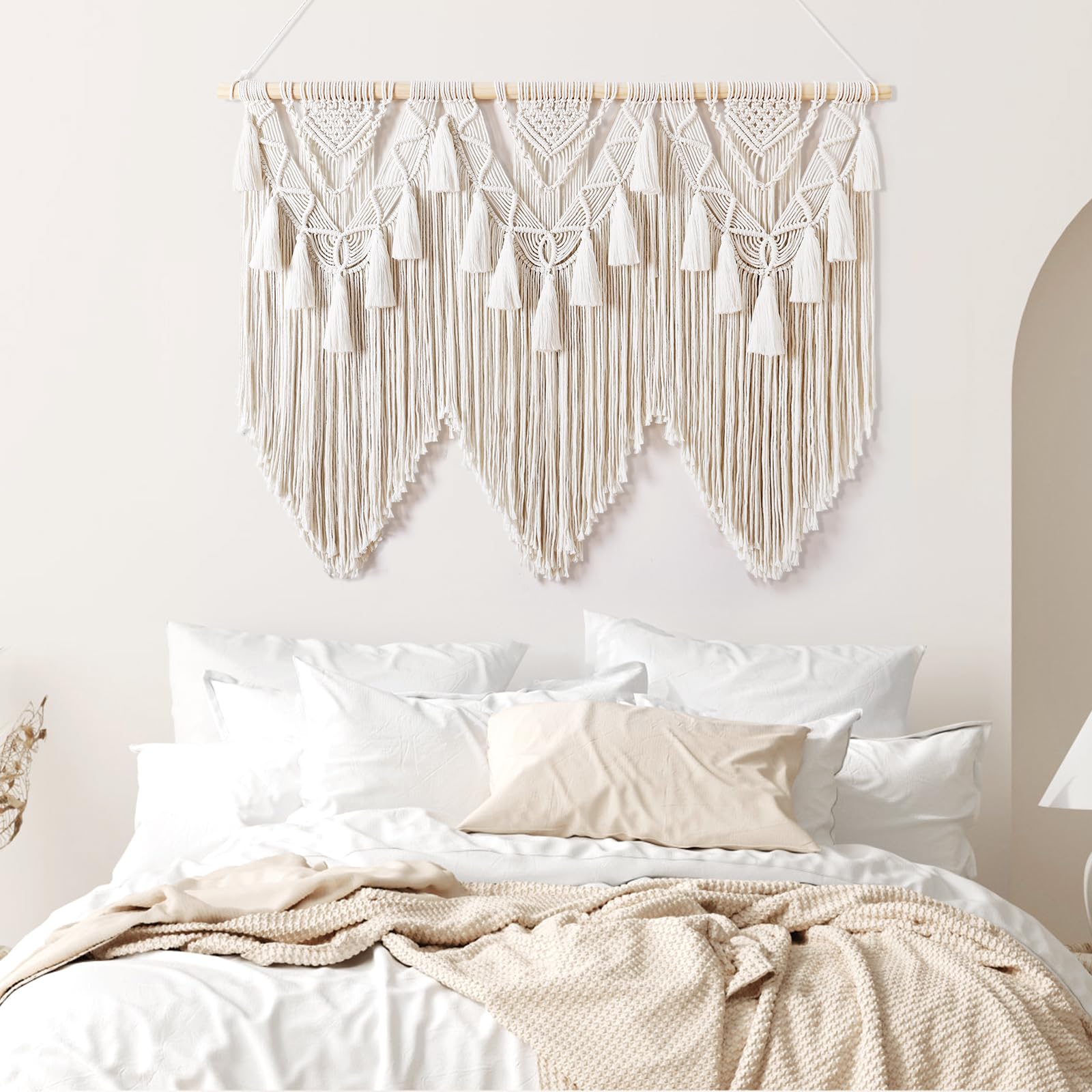 Dremisland Große Makramee Wandbehang Wandteppich Beige Boho Deko Wanddeko | Gewebte Baumwolle Wandteppich Quasten Tapisserie Wandkunst Dekoration Tapestry Wanddekoration für Schlafzimmer Wohnzimmer