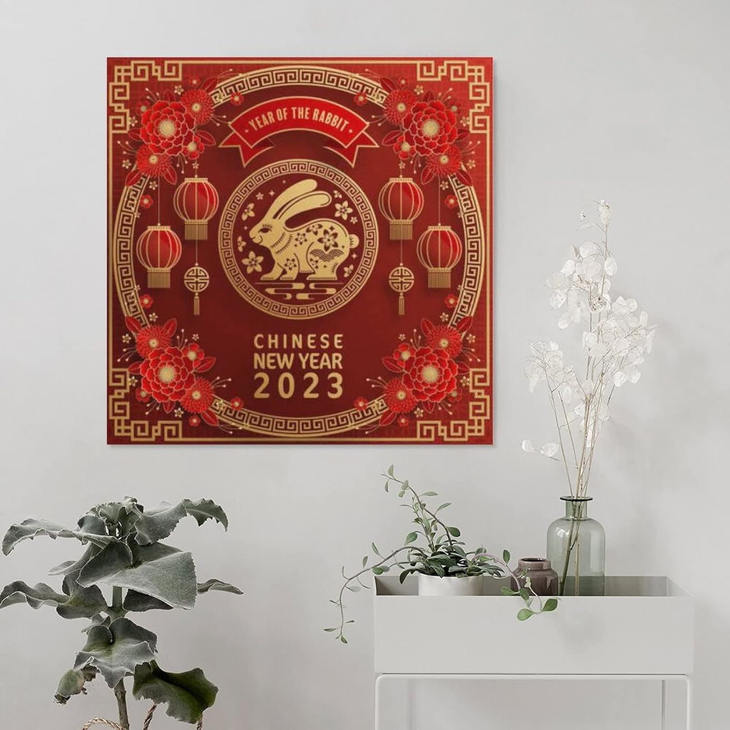 中国新年あけましておめでとうございます、2023年ウサギ干支、兎年芸術年ポスター アートパネル キャンバス ポスター 壁アート 誕生