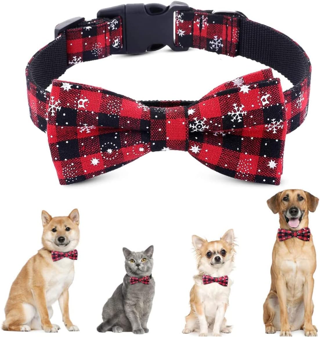 PEDOMUS Christmas Cat Collar with Bow Tie for Adjustable Nylon Red for Dogs Cats Size XS…