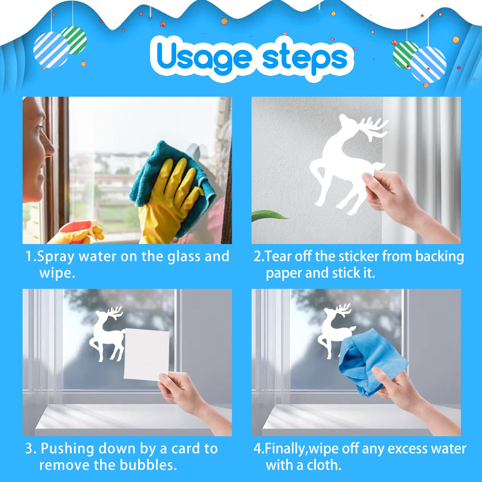 6Feuilles Sticker Noël Fenêtre Autocollant Aovible Réutilisable PVC Décoration Vitrine Porte