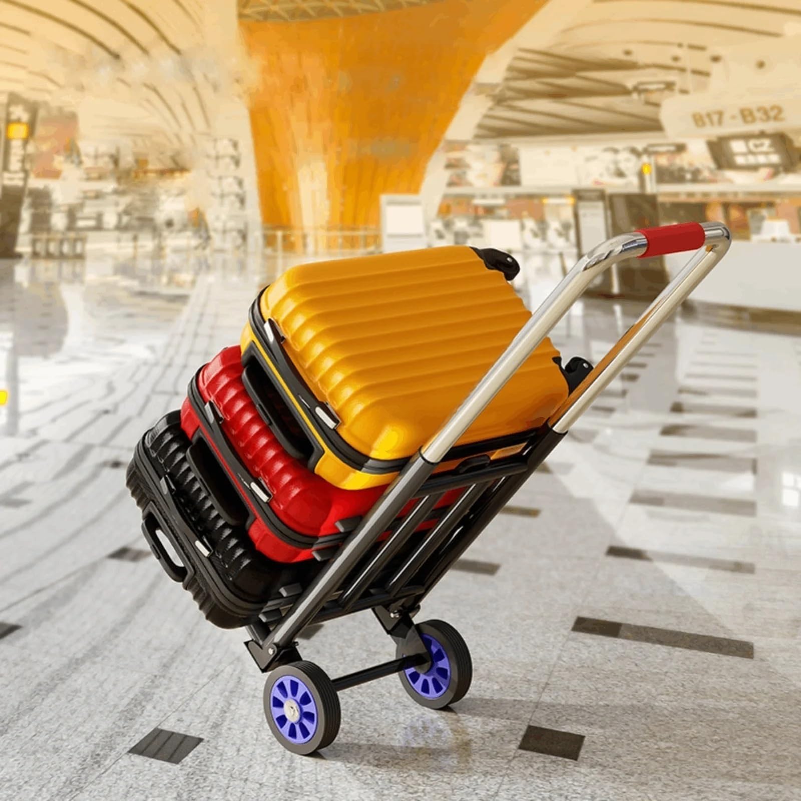 Gepäcktrolley, Mehrzweck-Handkarre mit 3 elastischen Seilen, verstellbar, zusammenklappbar, 70 kg, for Reisen im Freien, Lebensmitteltransport