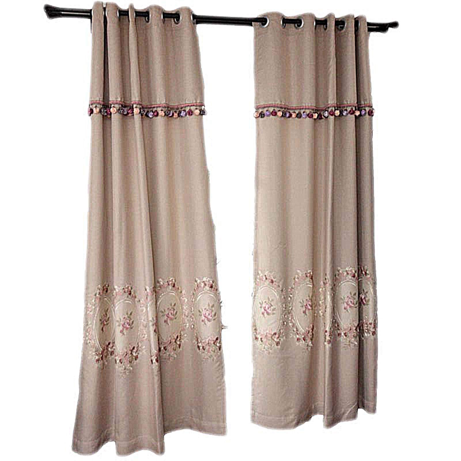 Rideau occultant contre le vis-à-vis panneau beige brodé rose 270cm