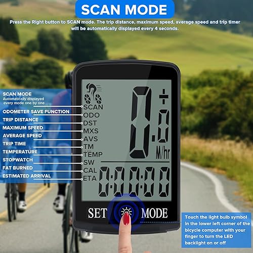 Miniatura 4 de Computadora de bicicleta y odómetro inalámbrico Big Secrren 3.3IN MPH KMH Velocímetro de bicicleta con despertador automático Ciclismo Old School