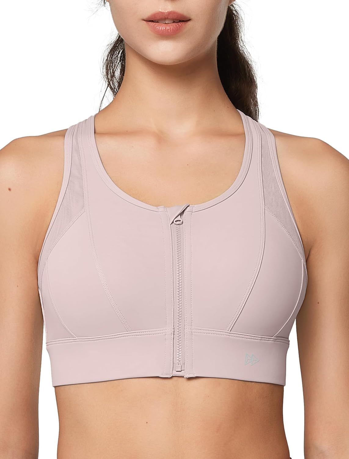Yvette High Impact Zip Front Sports Bra Mesh Racerback Workout High Support Sports Bras for Women Large Breasts