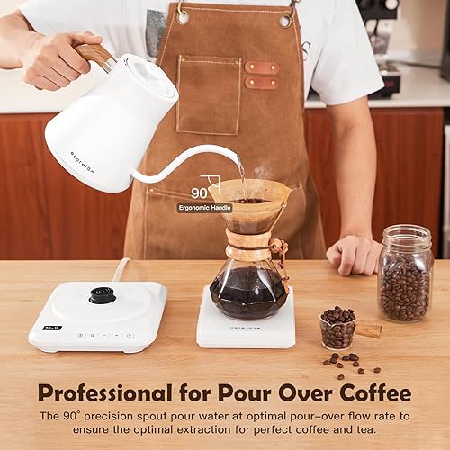 Miniatura 5 de ECORELAX Hervidor eléctrico de cuello de cisne, control de temperatura de 1 para café, té y agua, acero inoxidable 1200 W mantiene el calor,