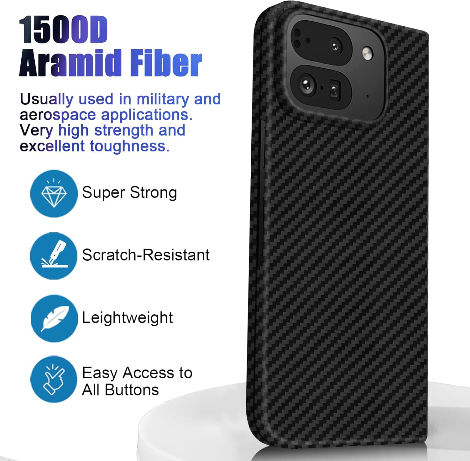 Thin Carbon Fiber Case for Google Pixel 9 Pro Fold (Fold 2), Slim 1500D Aramid Fiber Cover Compatible with Magsafe, Matte Black, Version 2.0