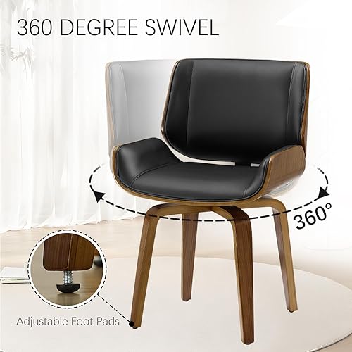 Miniatura 5 de Zouron Sillas de comedor giratorias, silla de escritorio moderna de mediados de siglo sin ruedas, silla de sala de estar de piel sintética con patas
