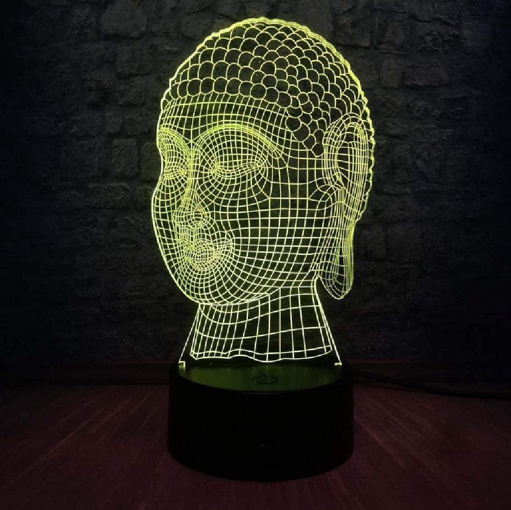New Bull 3D Optical Illusion Night Light, 16 Colors&Remote Control Optical LED Night Light Desk LED Touch Table Nightstand Ligh. Buddah
