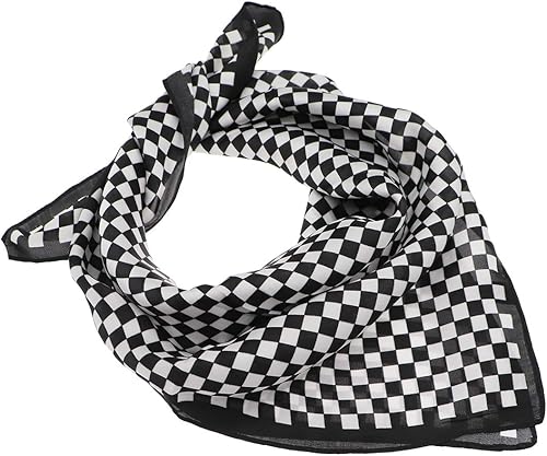 Miniatura 4 de Bandana de seda para rave, bufanda para el cuello, máscara facial para hombres y mujeres, tablero de ajedrez, negro, blanco, festival, ropa EDM