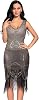Plus Size 1920s Vintage Fringed Gatsby Sequin Beaded Tassels Hem Flapper Dress for Women, Beige Gold, 3X-Large
