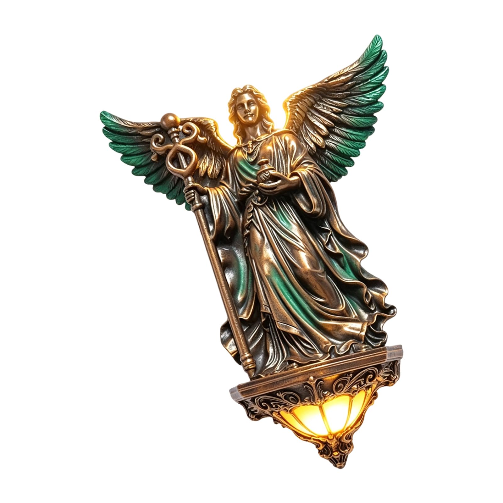 Oxxggkao Resin Wall Mounted Accent Lamp with Warm Backlight and Lower Glow, Sculptural Bronze Green Decor for Hallway Entryway Bedroom Resin Wall Sconce Decorative Sculpture Lamp Mounted Accent Light