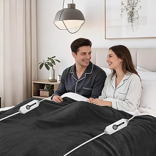 Miniatura 10 de Manta térmica eléctrica de franela Full Size de 72"x84", acogedora y cálida para toda la noche, 5 ajustes de calor y 10 horas de apagado automático,