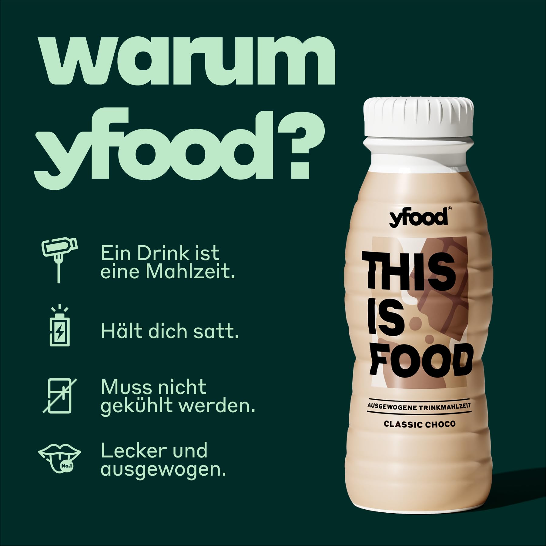 yfood Trinkmahlzeit Classic Choco - 16 x 330 ml für unterwegs & stressige Tage - vollwertig & ready-to-drink mit 22 g Protein, Vitaminen und Mineralstoffen - inkl. 4,00 € Pfand