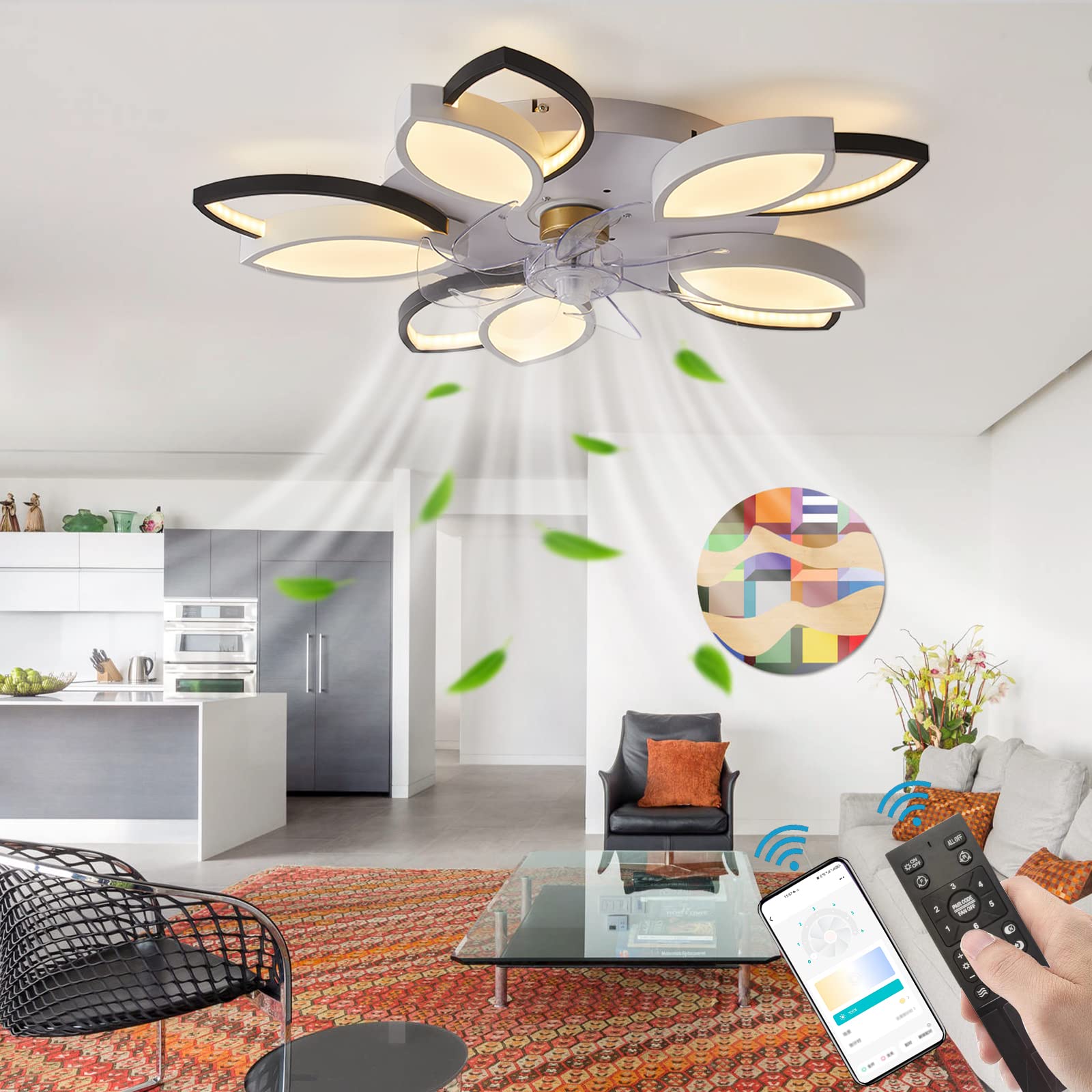 ATEEZ Ventilatore da Soffitto con Luce e Telecomando Led Dimmerabile