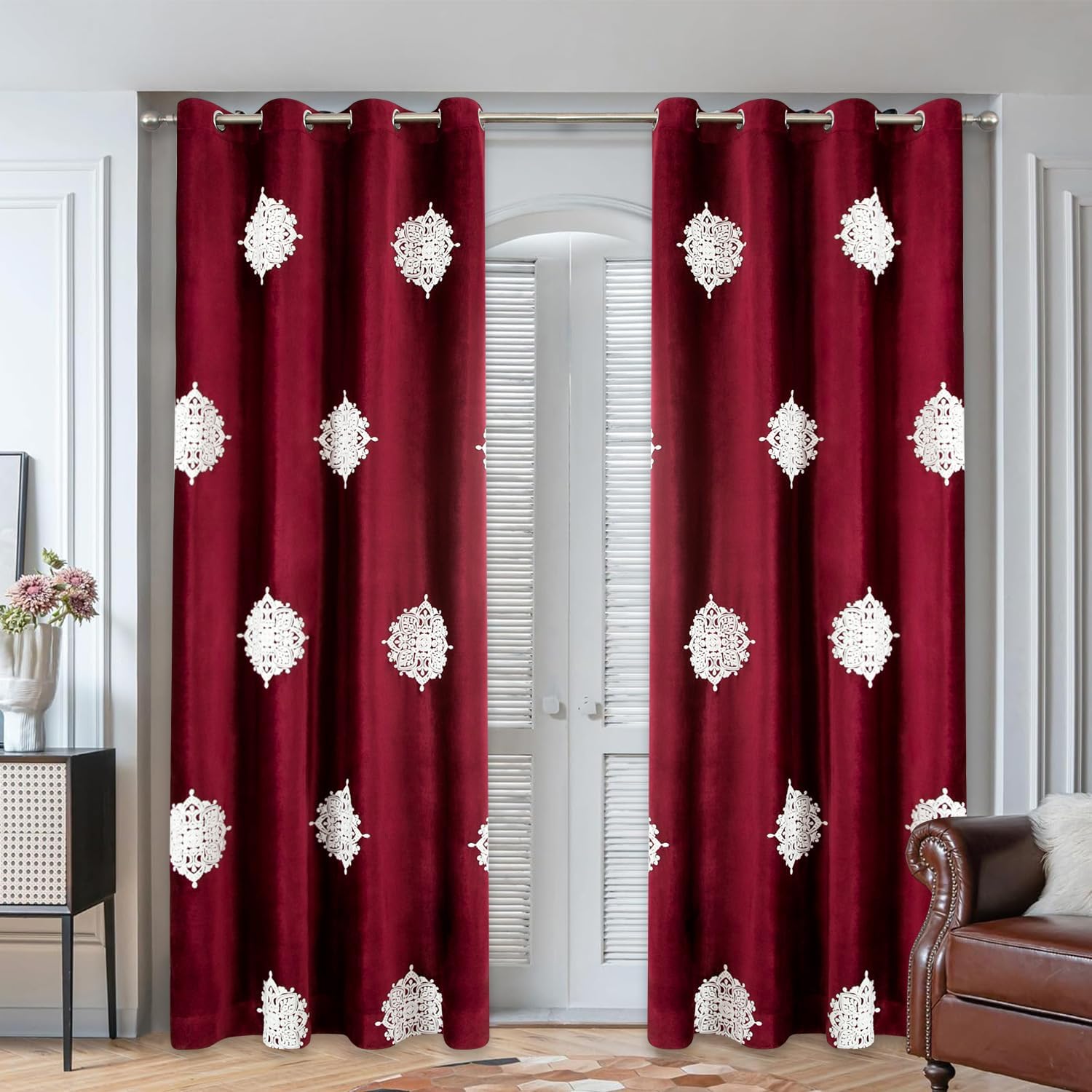 VOGOL Burgundy Velvet Curtains for Living Room, 52 x 84, 2 Panels image 3