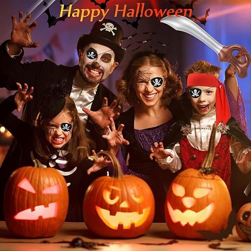 Miniatura 4 de FUEAWIM Juego de 6 accesorios de pirata, bandana pirata, diadema, parche de ojo de capitán, juego de rol pirata, kit de disfraz para Halloween,