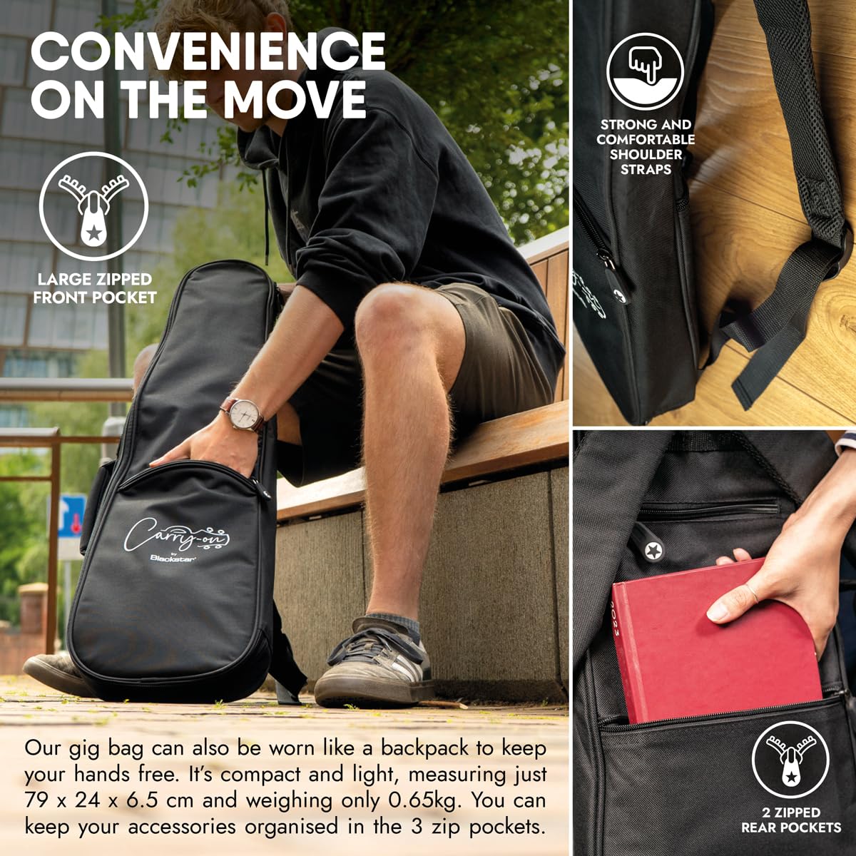 Blackstar Carry-on Handgepäcktasche für E-Bassgitarre, Tragetasche für ST-Bass und Mini-Bass