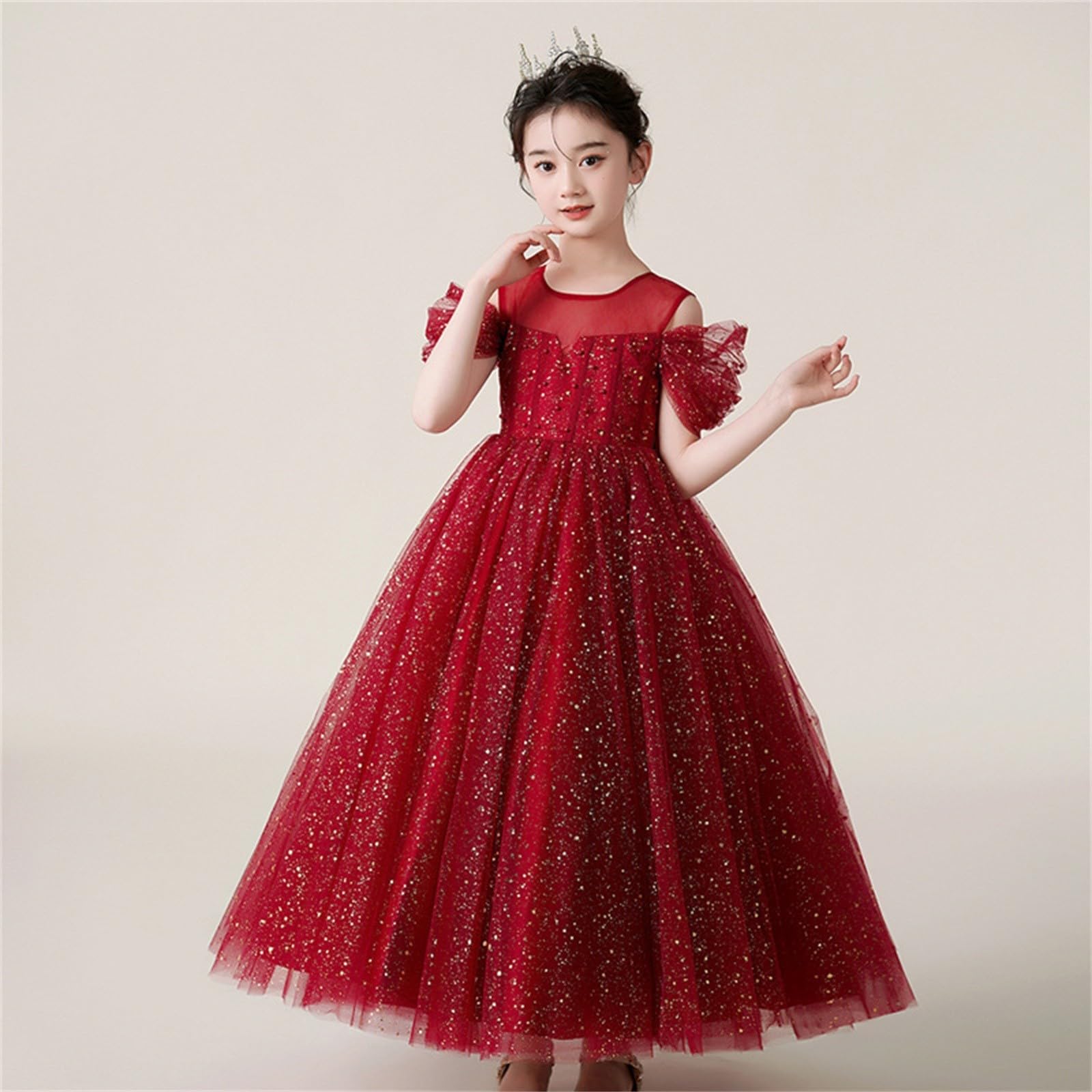 Abito da Bambina con Maniche Corte/Lunghe,Vestito Elegante per Feste di Compleanno,Vestiti Estivi da Ragazze Vestito Bimba Versatili per Uso Quotidiano