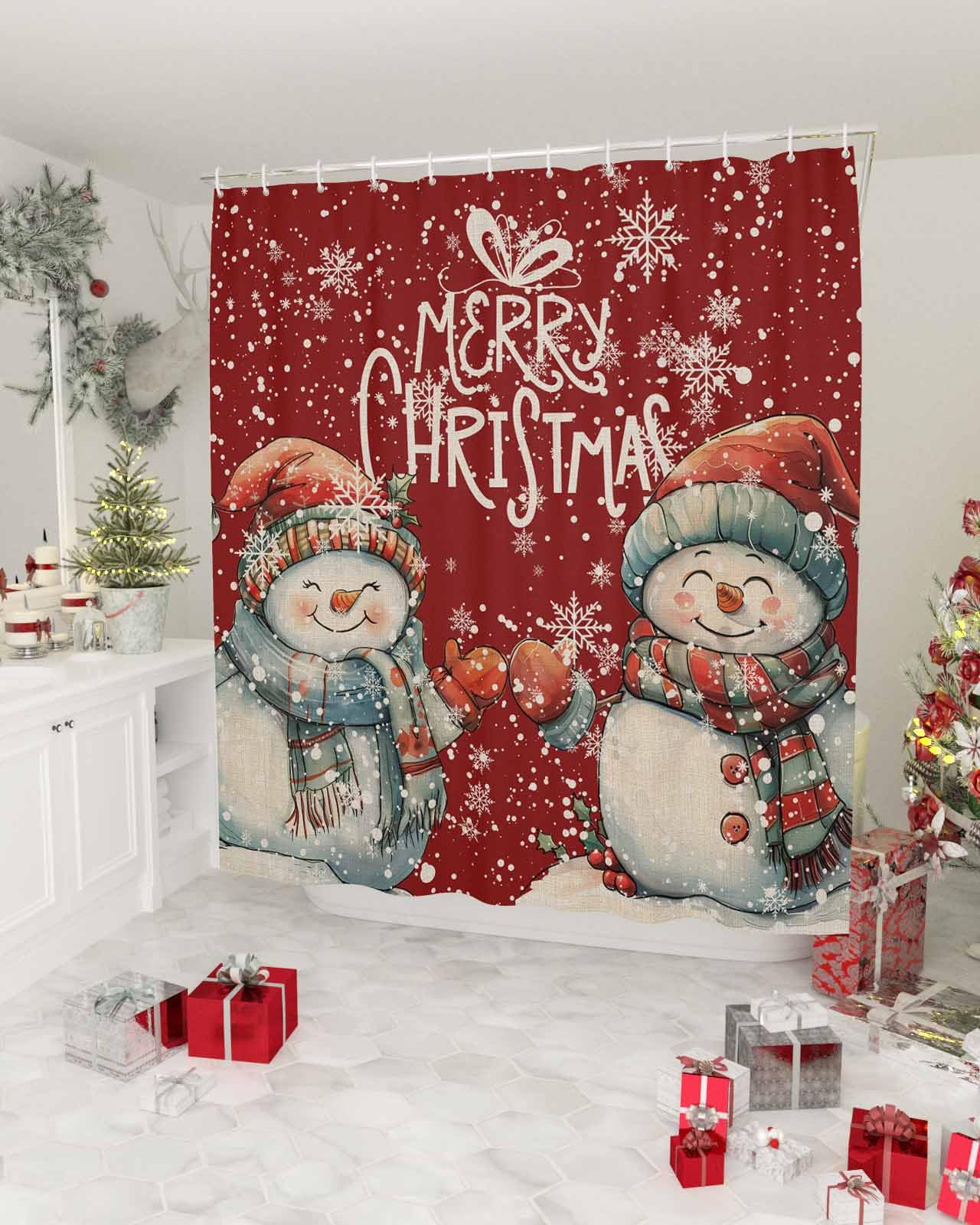 Christmas Winter Shower Curtain – Red & Grey Snowflake Bathroom Decor, 72x72 Inches, Water Repellent - View #6