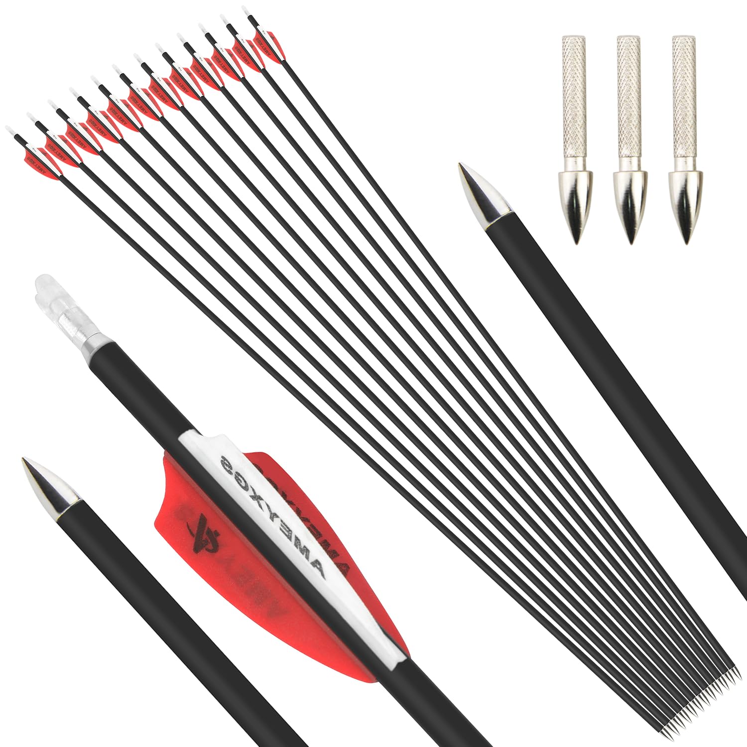 32" Frecce in Carbonio per Tiro con L'Arco ID 4.2mm Frecce da Caccia 1000 Dorso per Compound di Tiro con L'Arco e Ricurvo e Arco Tradizionale 12&24Pz