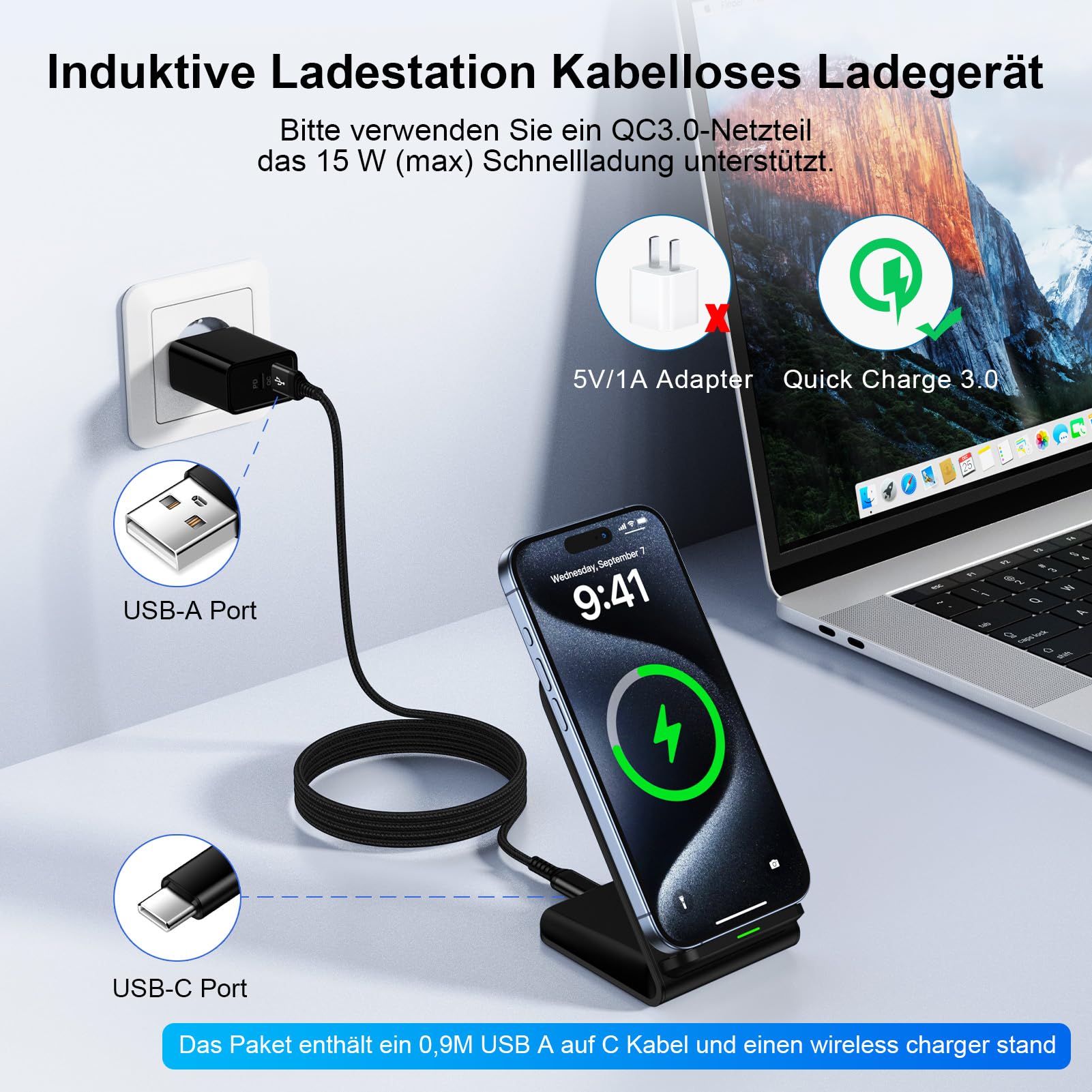 15W Wireless Charger für Samsung Ladestation für Samsung Galaxy S26 Ultra S25 S24 S23 S22 S21 S20, Google Pixel 10 9 Pro 8a 7 6, iPhone 17/16/15 Handy Ladestation Stand Schnelles Kabelloses Ladegerät