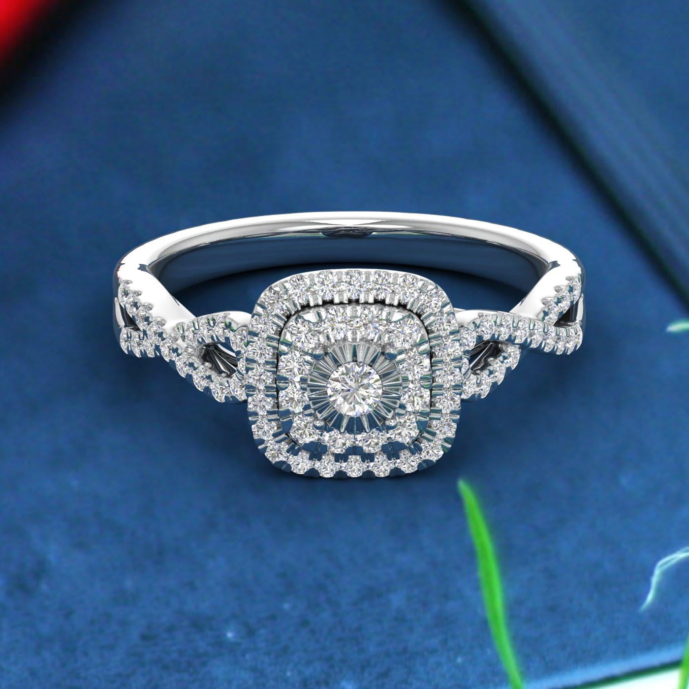 FINEROCK 1/2 Carat Cushion cut Halo Diamond Engagement Ring in 14K Gold