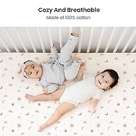 Konssy Muslin Crib Sheets for Girl Boy, 2 PCS Soft and Breathable Cotton Baby Sheets for Standard Crib Mattress, 52x 28 (Sunbeam Yellow, Coffice)
