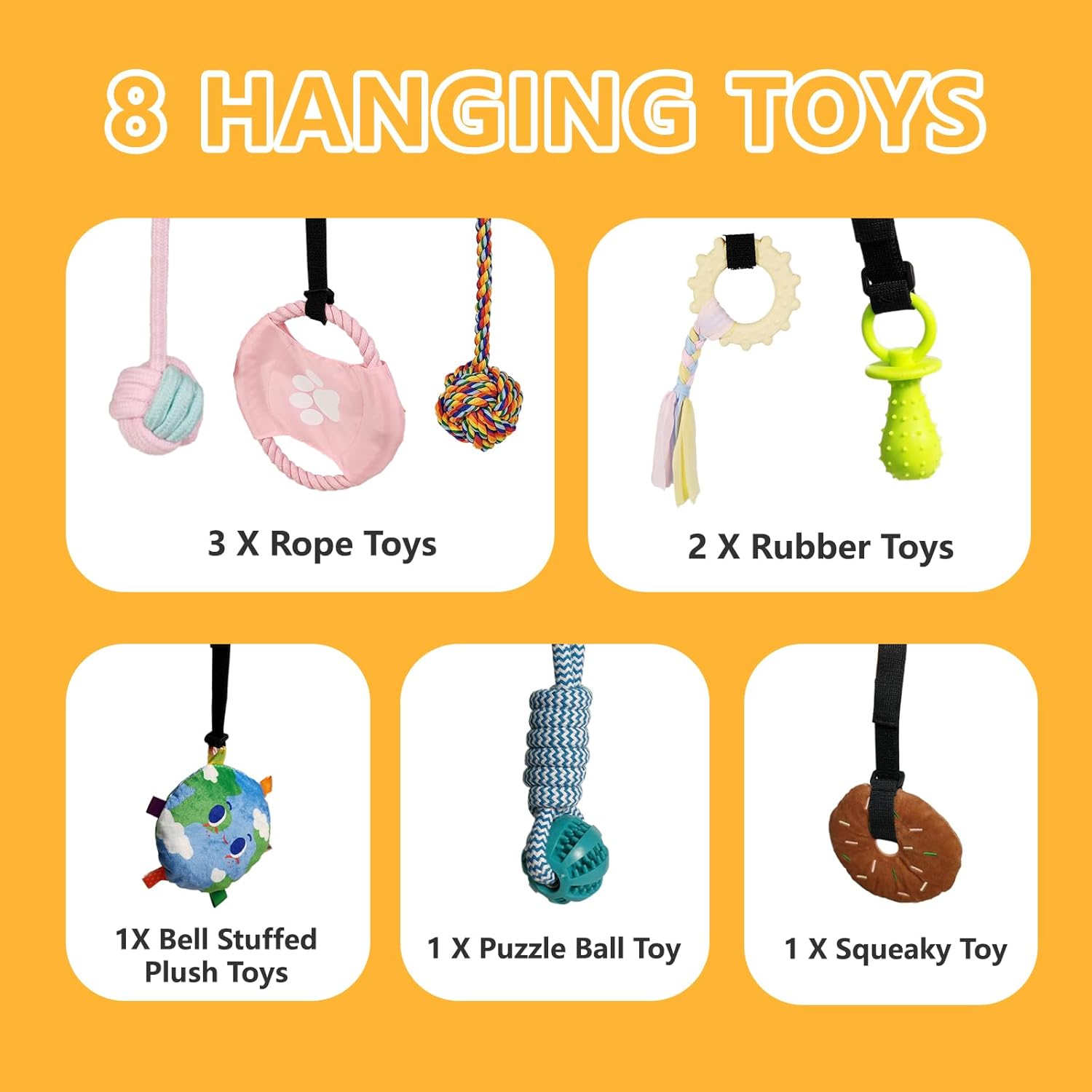 Puppy Play Gym with 8 Hanging Toys for Small Dogs, Indoor Jungle Activity Center with PVC Frame & Bungee Straps, Interactive Enrichment Toys to Keep Puppies Busy